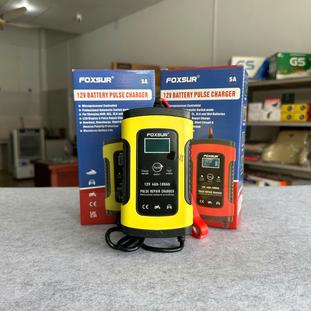 Bộ Sạc Ắc Quy Foxsur | Sạc Đa Năng, 12V 4Ah - 100Ah, Tự Động Ngắt, An Toàn, Bền Bỉ