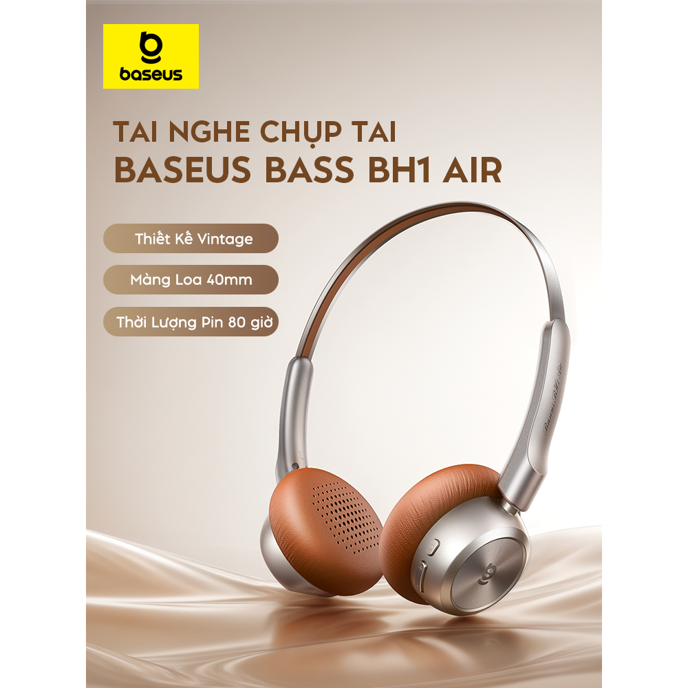 Tai Nghe Chụp Tai Baseus Bass BH1 Air - Thiết Kế Retro Siêu Nhẹ 90g, Pin 80h, Chống Ồn ENC Thông Minh Lọc Sạch Tạp Âm | BigBuy360 - bigbuy360.vn