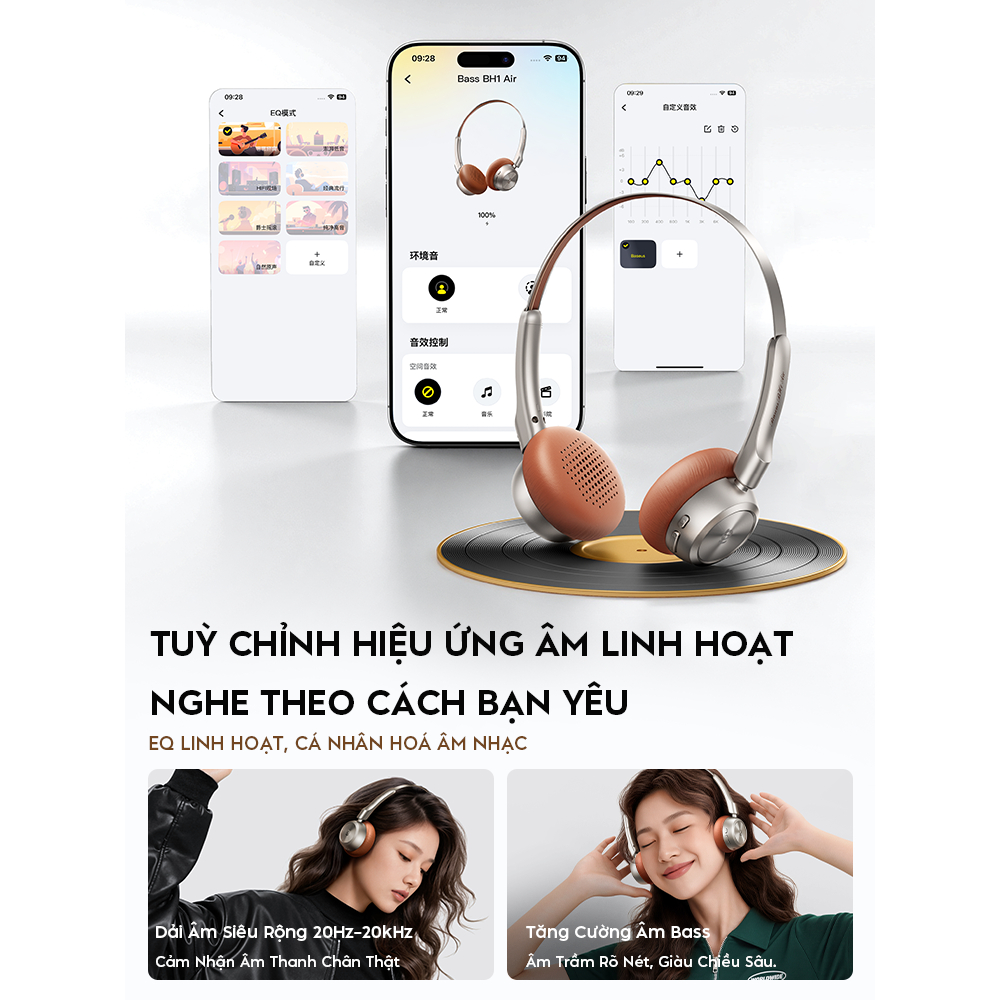 Tai Nghe Chụp Tai Baseus Bass BH1 Air - Thiết Kế Retro Siêu Nhẹ 90g, Pin 80h, Chống Ồn ENC Thông Minh Lọc Sạch Tạp Âm | BigBuy360 - bigbuy360.vn