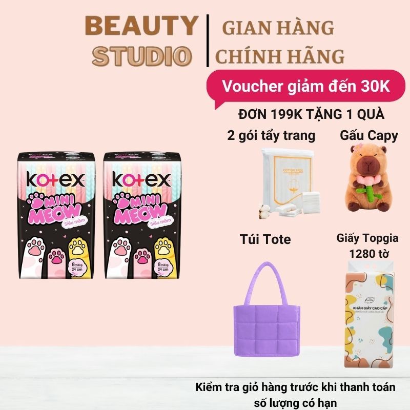 Combo Băng vệ sinh Kotex Minimeow mặt bông 8 Miếng 24cm