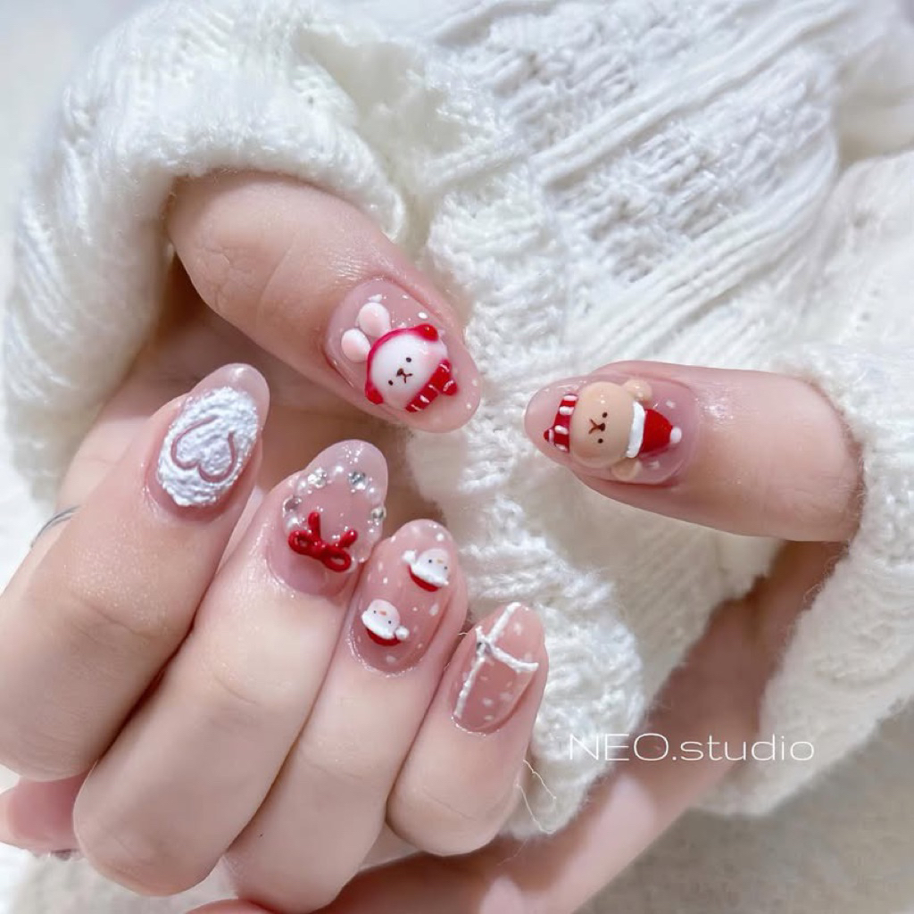 Móng úp tay giáng sinh, nailbox noel phom ngắn màu thạch phong cách kiểu Hàn đáng yêu dễ thương Juli