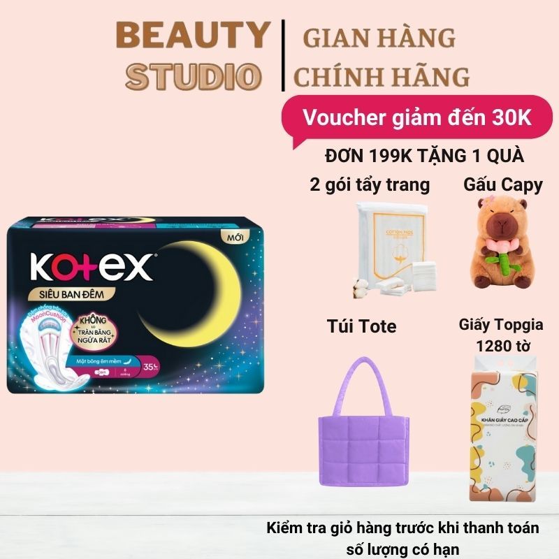 Combo Băng vệ sinh Kotex ban đêm mặt bông 8 miếng 35 cm siêu mỏng cánh