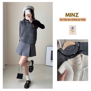  Áo Gile Len Cổ Kim Sa MINZ STORE Mã 7682 Thiết Kế Cổ Tròn Phong Cách Công Sở Hàn Quốc 