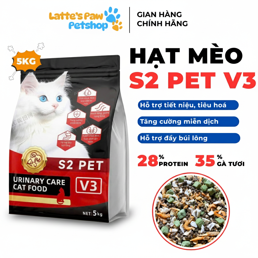 Hạt Cho Mèo S2 Pet V3 Dòng Urinary Hỗ Trợ Niệu Đạo, Đẩy Búi Lông Và Tăng Cường Miễn Dịch