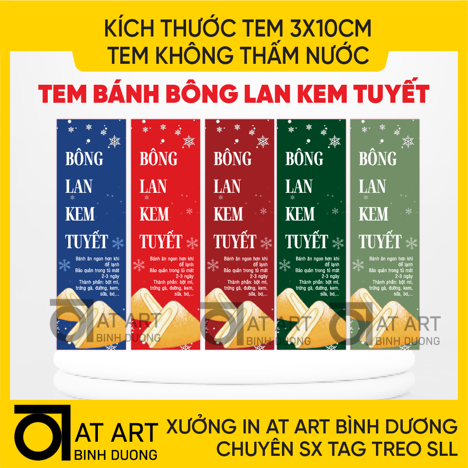 Tem dán bánh bông lan kem tuyết - chất liệu không thấm nước - ATBD