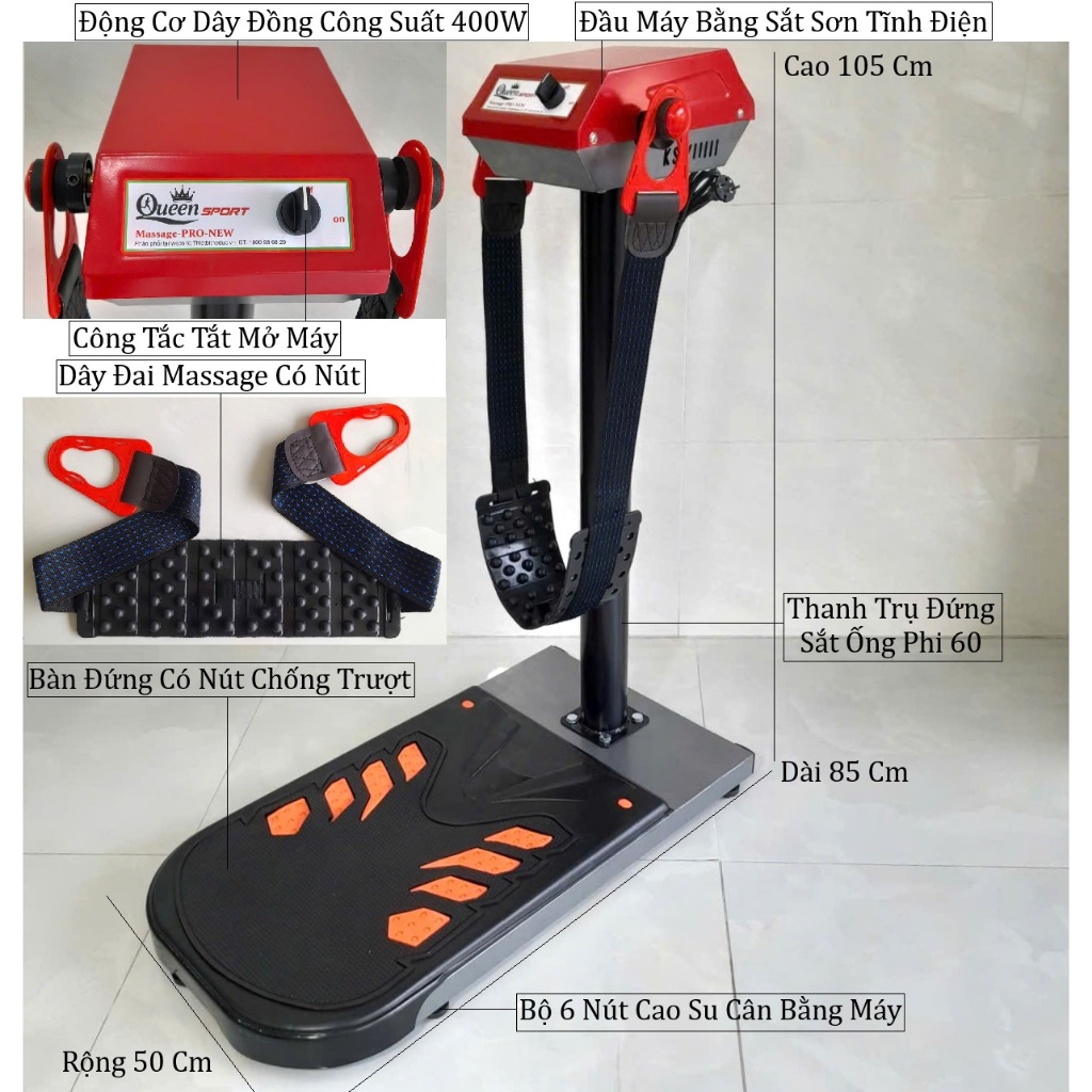 Máy Rung Massage Giảm Mỡ Queen Pro Dây Nút 400W. Máy Rung Đứng Phòng Gym Bảo Hành Đổi Mới 2 Năm
