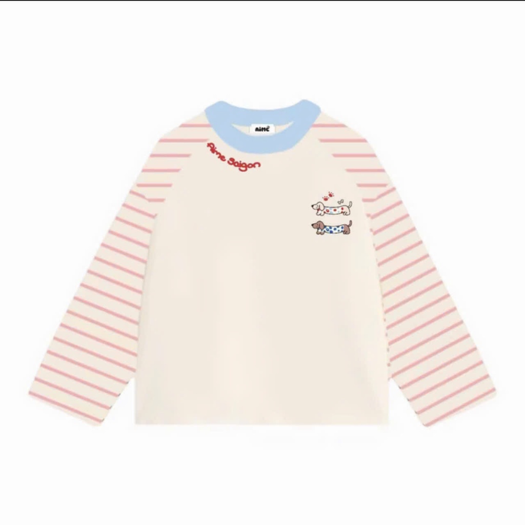 Áo Thun Nữ Form Rộng Tay Dài, Áo Phông Kẻ Ráp Lăng Phối Cổ Chữ Xinh Xắn Long Sleeve Boxy Dễ Phối Đồ Hottrend