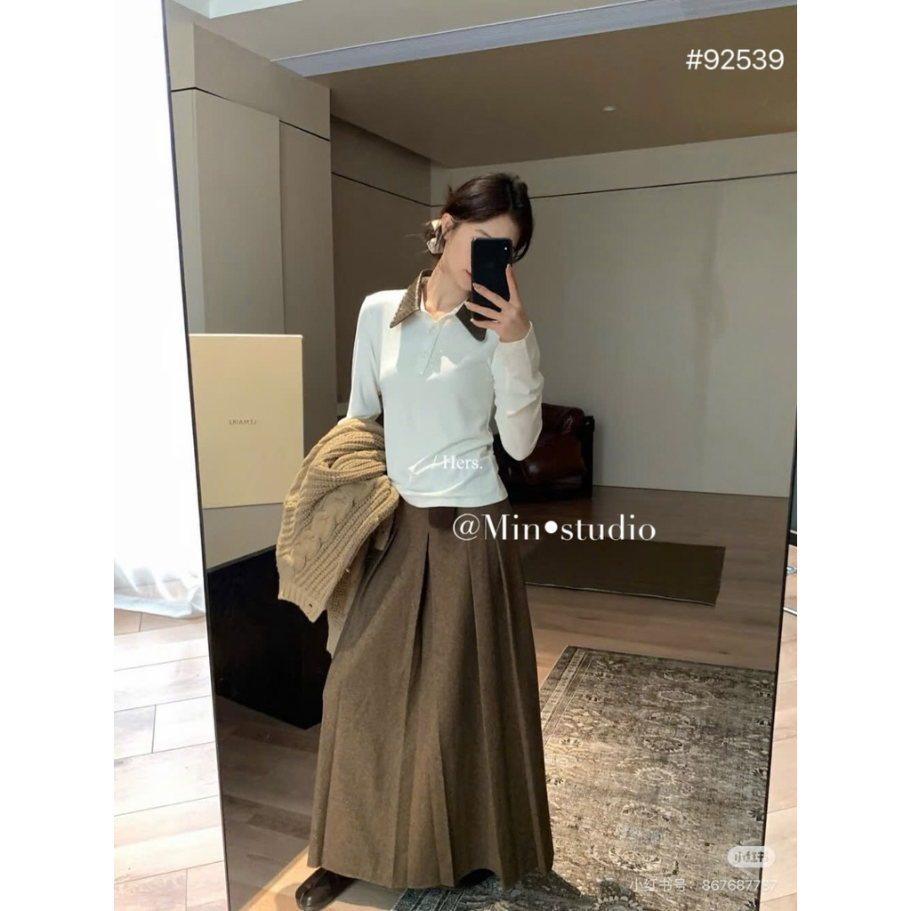 Áo Polo Thun Phối Cổ Da MIN • Melanie Studio