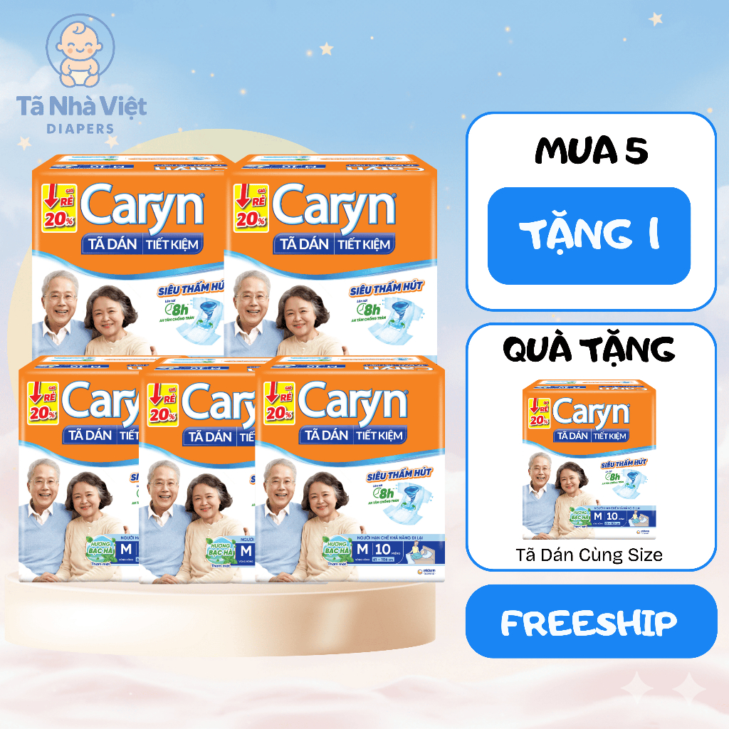 [Mua 5 Tặng 1] Tã Dán Người Lớn Caryn Tiết Kiệm Chính Hãng Unicharm Siêu Thấm Hút Ngăn Tràn
