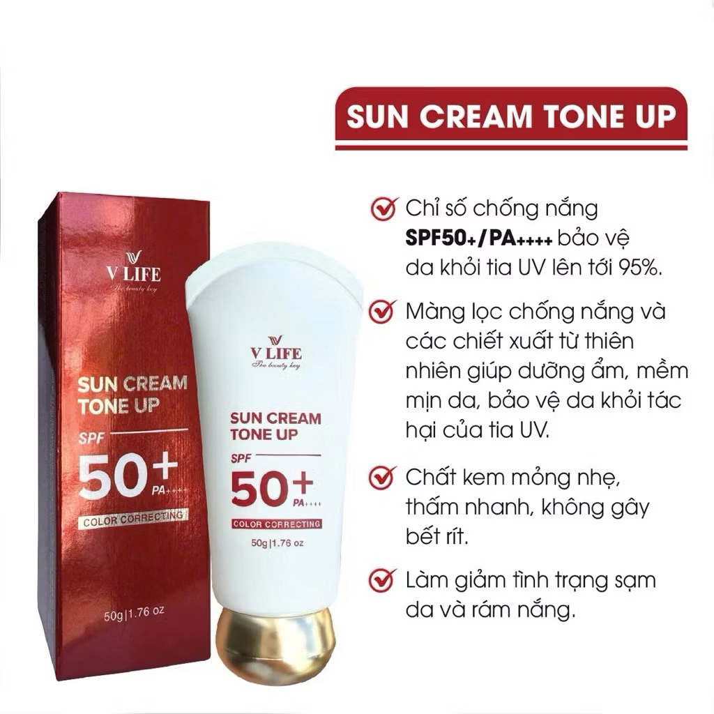 [ Chính Hãng ] Kem chống nắng nâng tông VLife Sun Cream Tone Up SPF 50+ 50ml