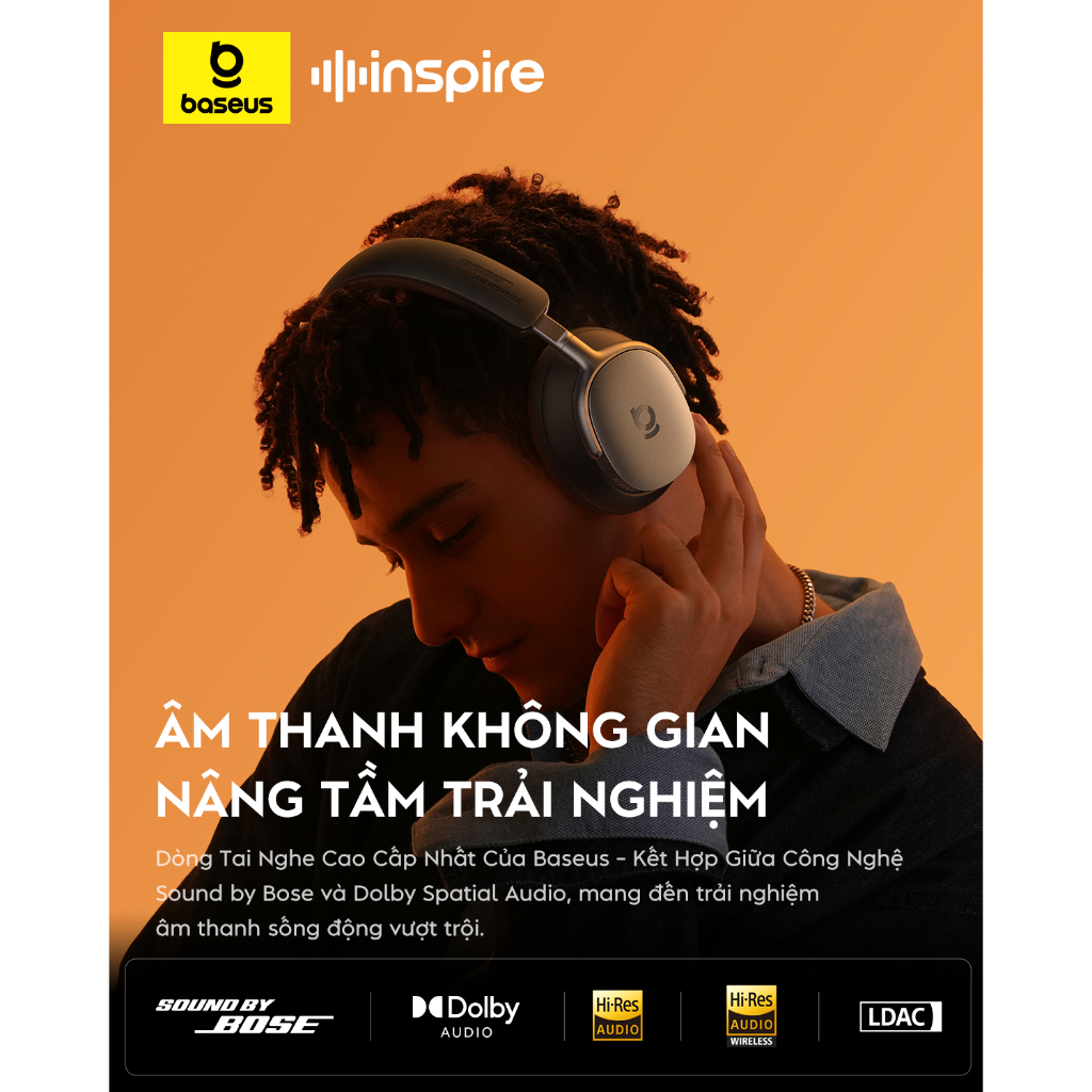Tai Nghe Baseus Inspire XH1 Sound by Bose, Pin 100H, Chống ồn ANC, Dolby Audio | BigBuy360 - bigbuy360.vn