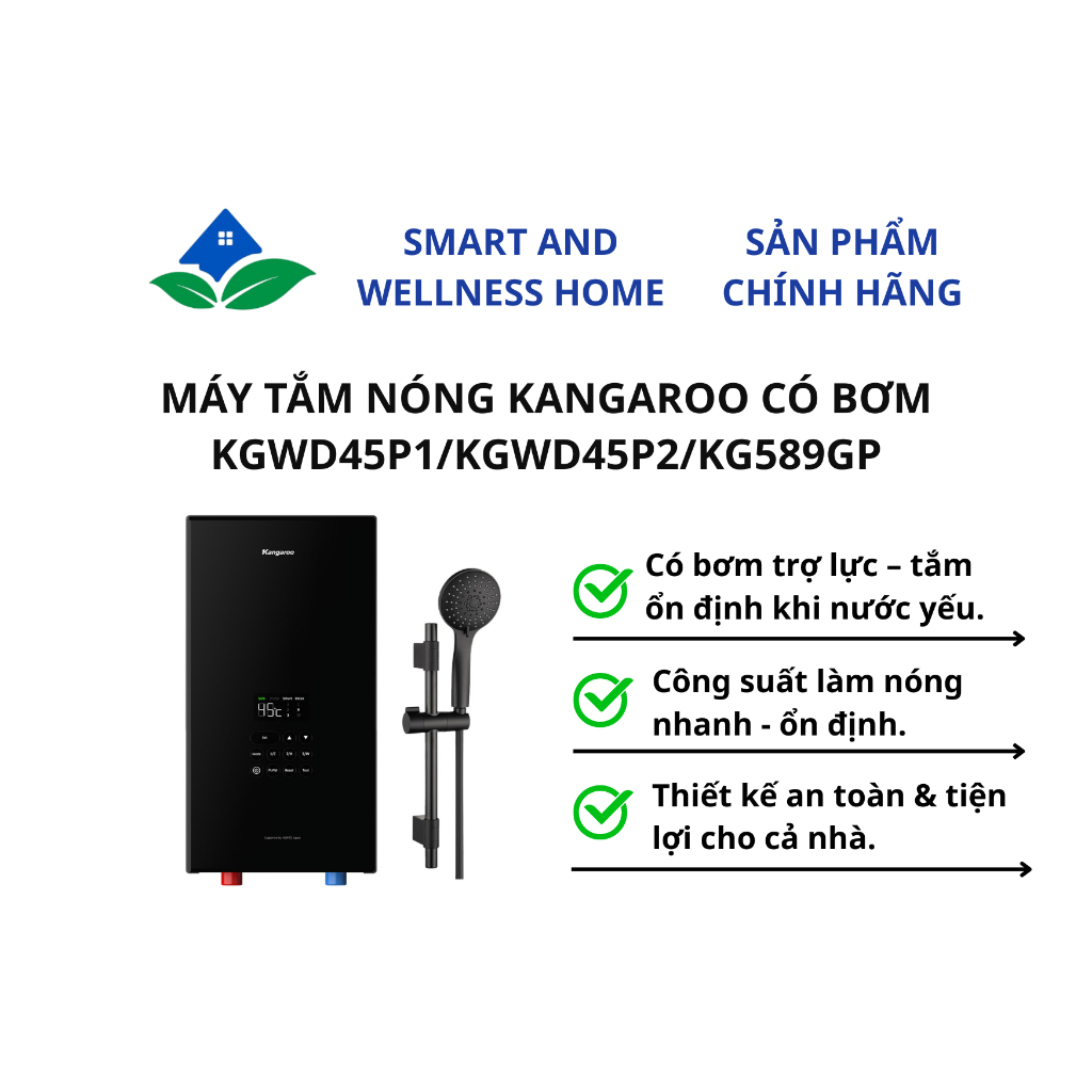 MÁY TẮM NÓNG KANGAROO CÓ BƠM KGWD45P1/KGWD45P2/KG589GP
