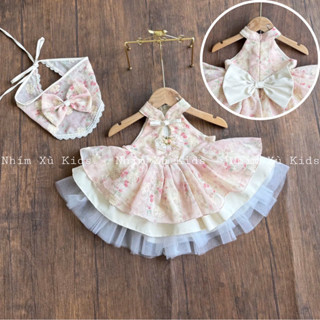   4-17kg  Váy Lolita Yếm Cổ Tàu Hồng Pastel NHÍM XÙ LIDS Cho Bé Gái Đầy Tháng Thôi Nôi V121 