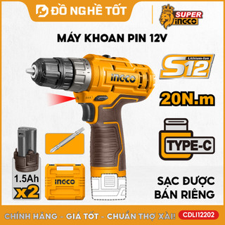  Máy khoan pin 12V INGCO CDLI12202 | CDLI12428 | CDLI1222 khoan gỗ khoan sắt tháo mở vít 