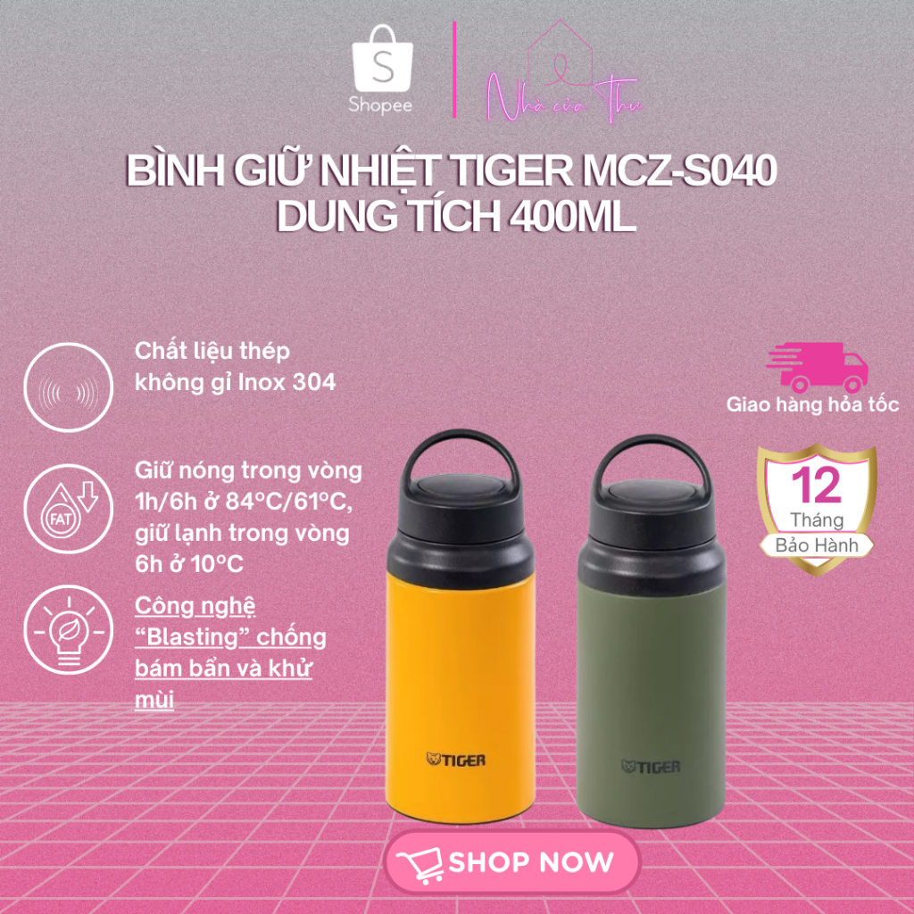 Bình giữ nhiệt Tiger MCZ-S040 - 0.4 Lít - Công nghệ Nhật Bản - Chất liệu inox 304