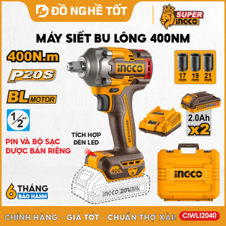  Máy siết bu lông pin 20V motor không chổi than lực siết 400Nm INGCO CIWLI2040 | thân máy CIWLI20401 | Combo COSLI23048 