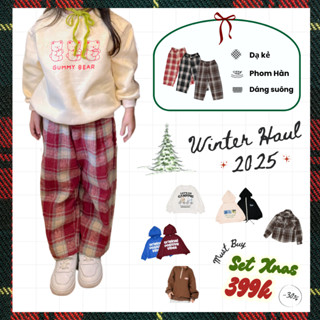  Quần suông dạ kẻ caro đỏ đen trẻ em size 12-40kg style Hàn Quốc dịp Giáng Sinh Năm mới | Dương Oyy 011123175 