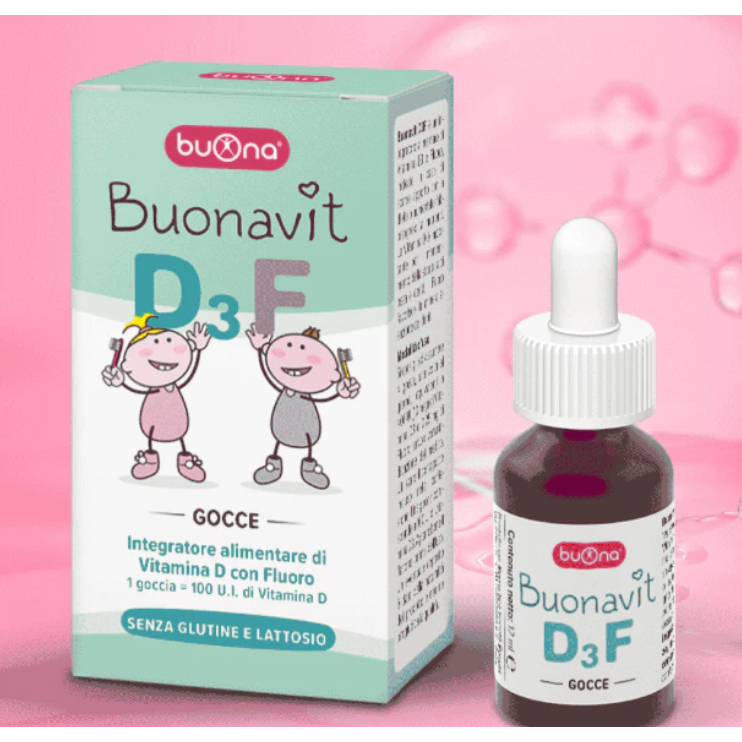 BUONAVIT D3F (lọ 12 ml)  Vitamin D3F (Flour) - Hỗ trợ Xương Răng phát triển, chiều cao, mọc răng, mủ