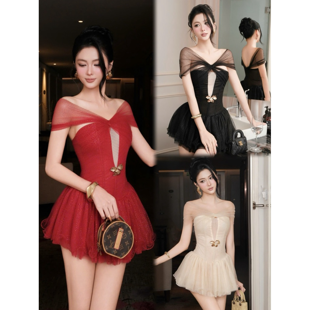 𝐍𝐄𝐖 𝐀𝐑𝐑𝐈𝐕𝐀𝐋 ✨ CAM KẾT CHUẨN HÌNH (𝐎𝐑𝐀𝐍𝐆𝐄 𝐒𝐓𝐔𝐃𝐈𝐎𝐒 ) - Lily Dress 5 - Đầm Thiết Kế Trễ Vai Cúp Ngực Dá