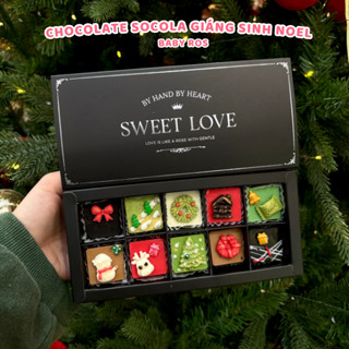  Chocolate Socola Set quà tặng Giáng Sinh Noel  đã gồm hộp quà + túi + thiệp  Socola lễ giáng sinh noel mẫu hộp đen 10v 
