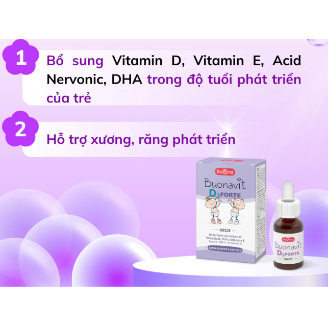 BUONAVIT D3 FORTE ( LỌ 12ml) Bổ sung D3 và DHA cho bé, dùng cho bé thiếu cân và sinh non.Phát Triển 