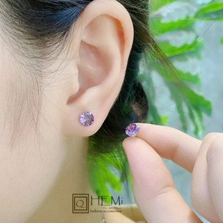  Khuyên tai bạc nụ đá Thạch Anh Tím | Bạc S925 | Đá Zircon-Cz 5A | Size 4,6,8mm | Hemi  Giá 1 chiếc  