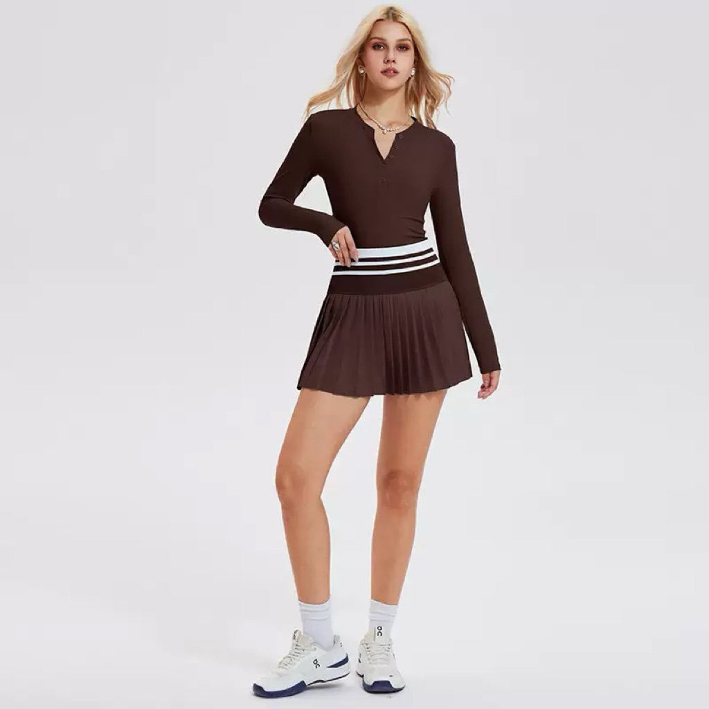 Áo tập thể thao nữ dài tay khuy cổ Pickleball, Tennis, Yoga (D10)