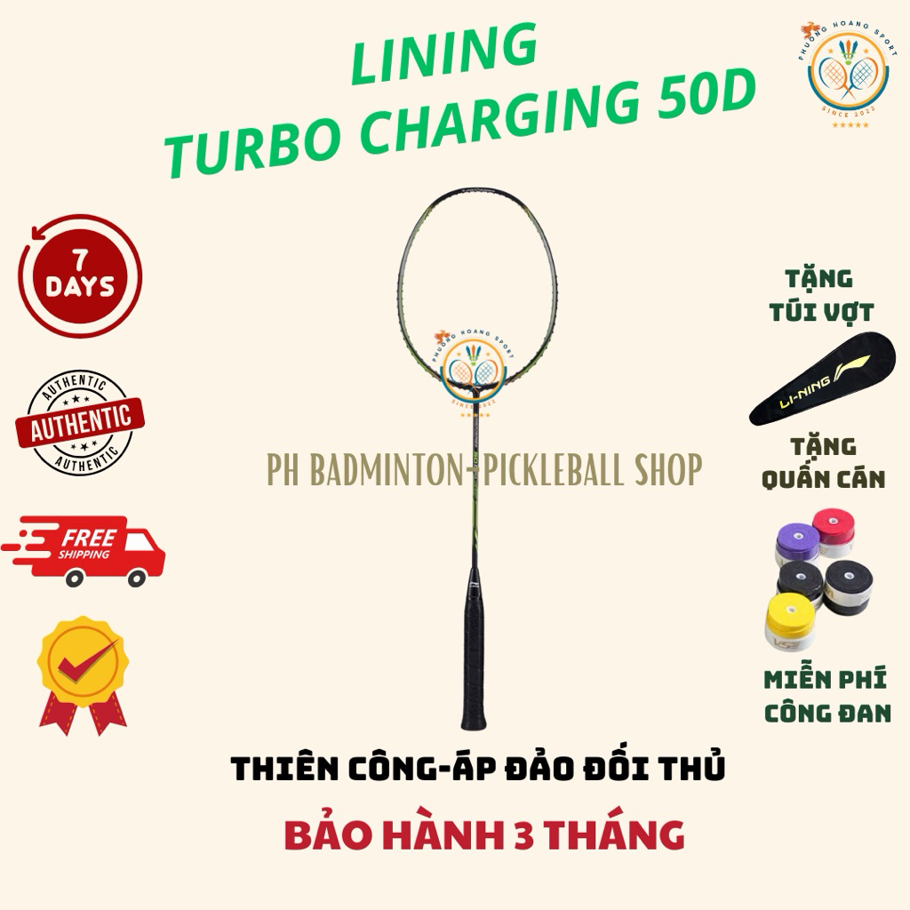HOẢ TỐC [Đan cước-Tặng túi+Quấn] Vợt Cầu Lông Lining Turbo Charging 50D Chính Hãng, Bảo Hành 3 Tháng