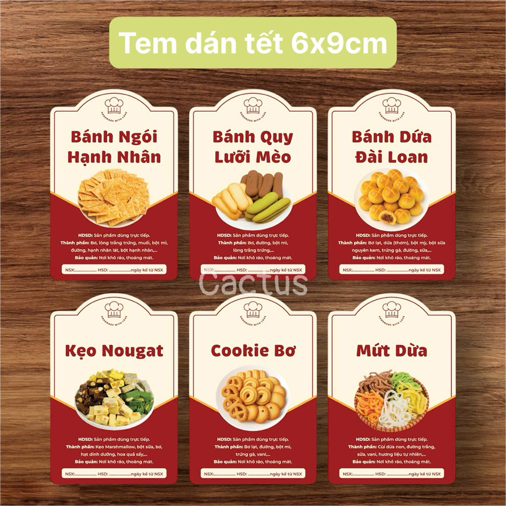 [ Sẵn ] Tem dán bánh tết, tem tết, decal tết, tem bánh hạt tết
