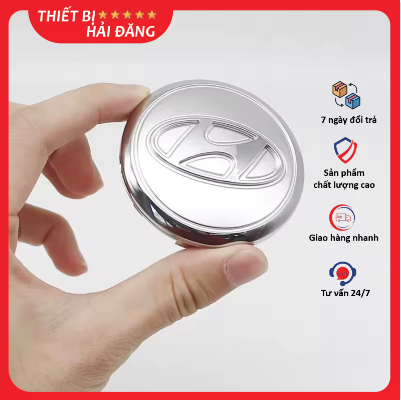 Logo chụp mâm lazang bánh xe ô tô Hyundai đường kính 65mm, Chất liệu Nhựa ABS cao cấp