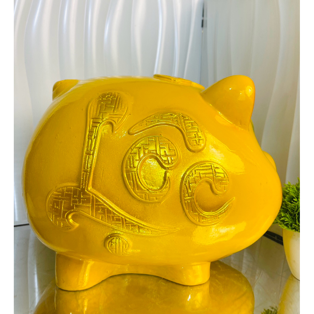 Heo đất Lợn đất , Heo truyền thống size To Đại KT 28x33cm. Sơn chữ Lộc. Ống heo tiết kiệm