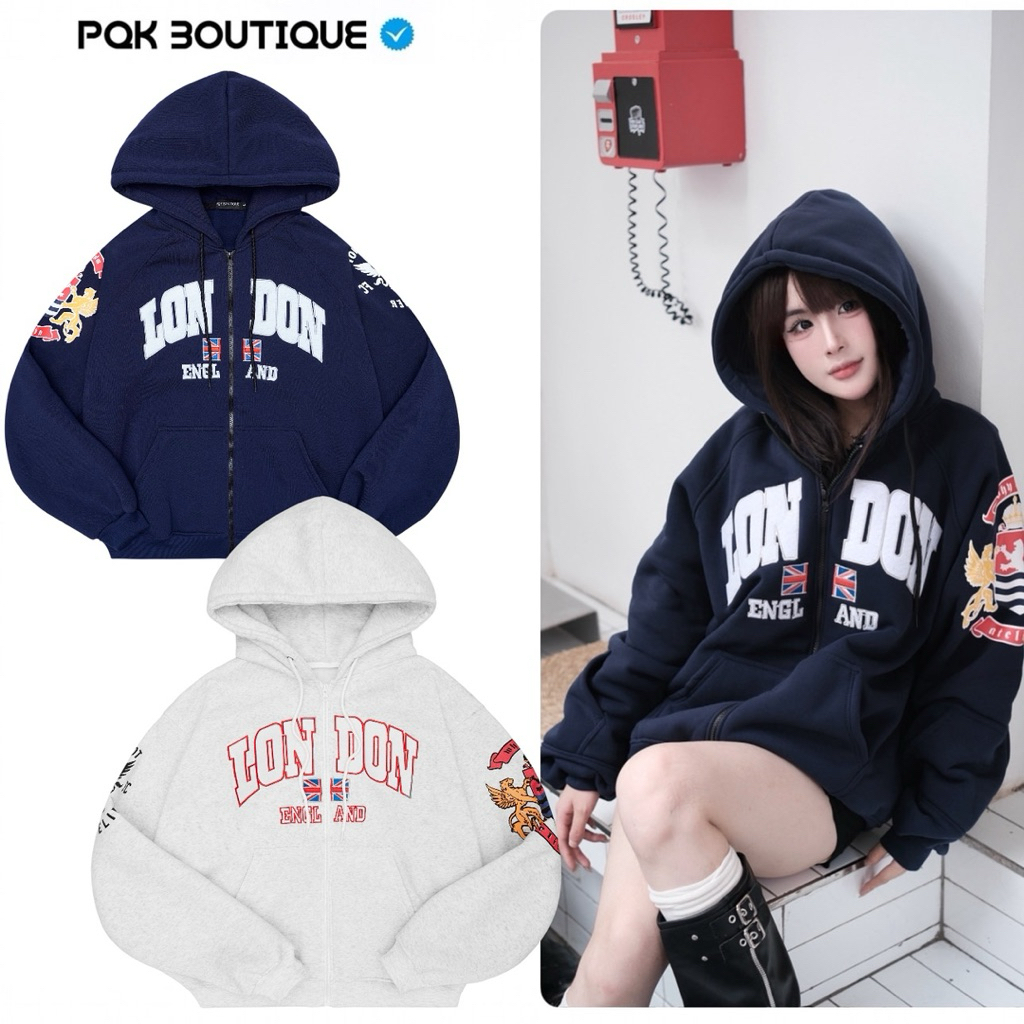 [ DEAL MỞ BÁN ] Áo Khoác Nỉ Bông Nam Nữ Form Rộng Thêu LONDON Hoạ Tiết Logo Nổi Bật - Pqk Boutique