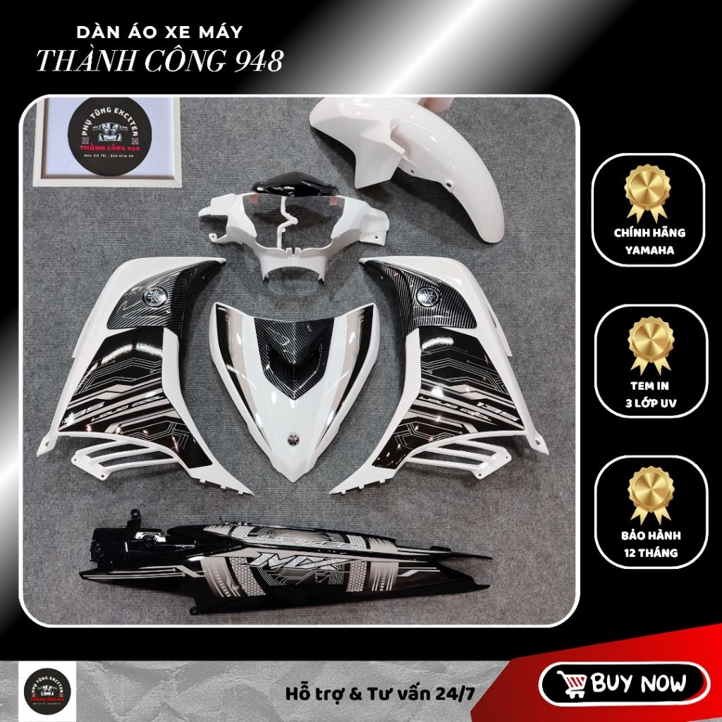 Dàn áo Exciter 135 Trắng Đen Tem MX King | Hàng Chính Hãng chuẩn đời 2011–2014 | Tặng Tem + Baga + S