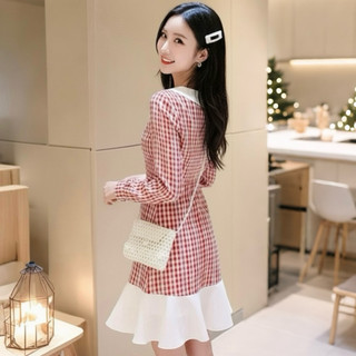Đầm caro đỏ phối trắng, váy dạo phố, váy tết, váy noel (kèm hình thật)