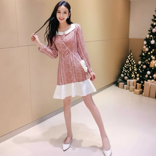 Đầm caro đỏ phối trắng, váy dạo phố, váy tết, váy noel (kèm hình thật)