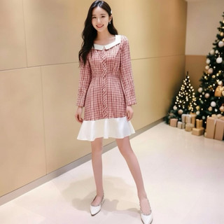 Đầm caro đỏ phối trắng, váy dạo phố, váy tết, váy noel (kèm hình thật)