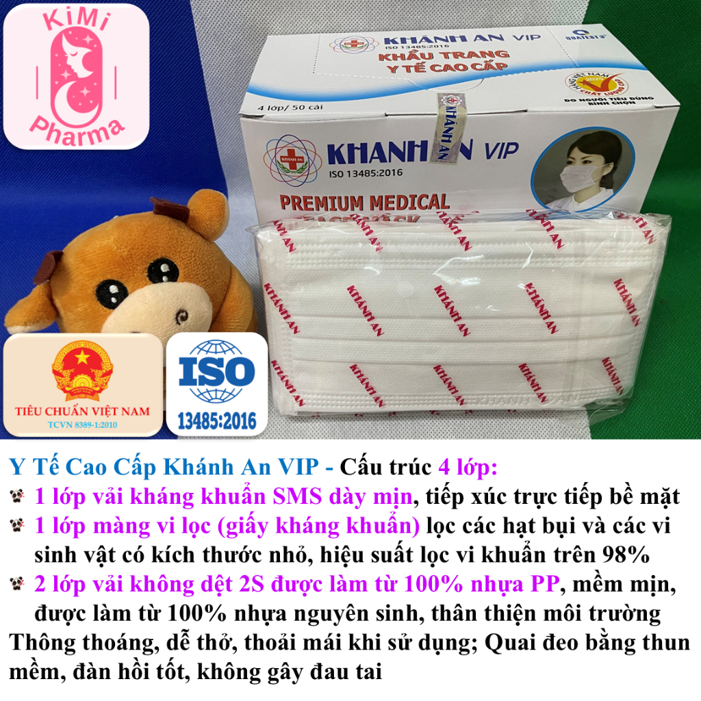 Khẩu trang y tế Khánh An VIP 4 lớp kháng khuẩn - 50 cái/hộp