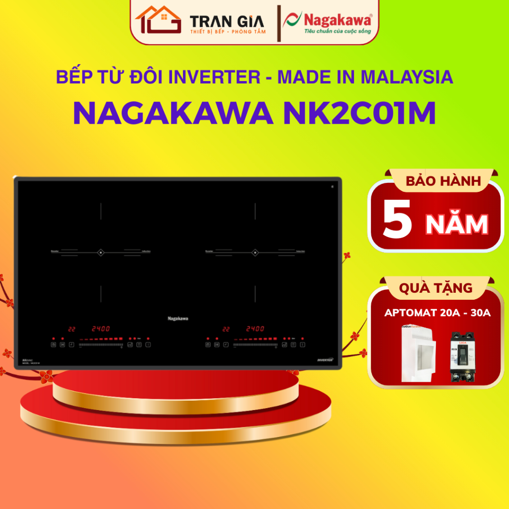 Bếp từ đôi NAGAKAWA NK2C01M | Nhập khẩu Malaysia | Bảo hành 5 năm