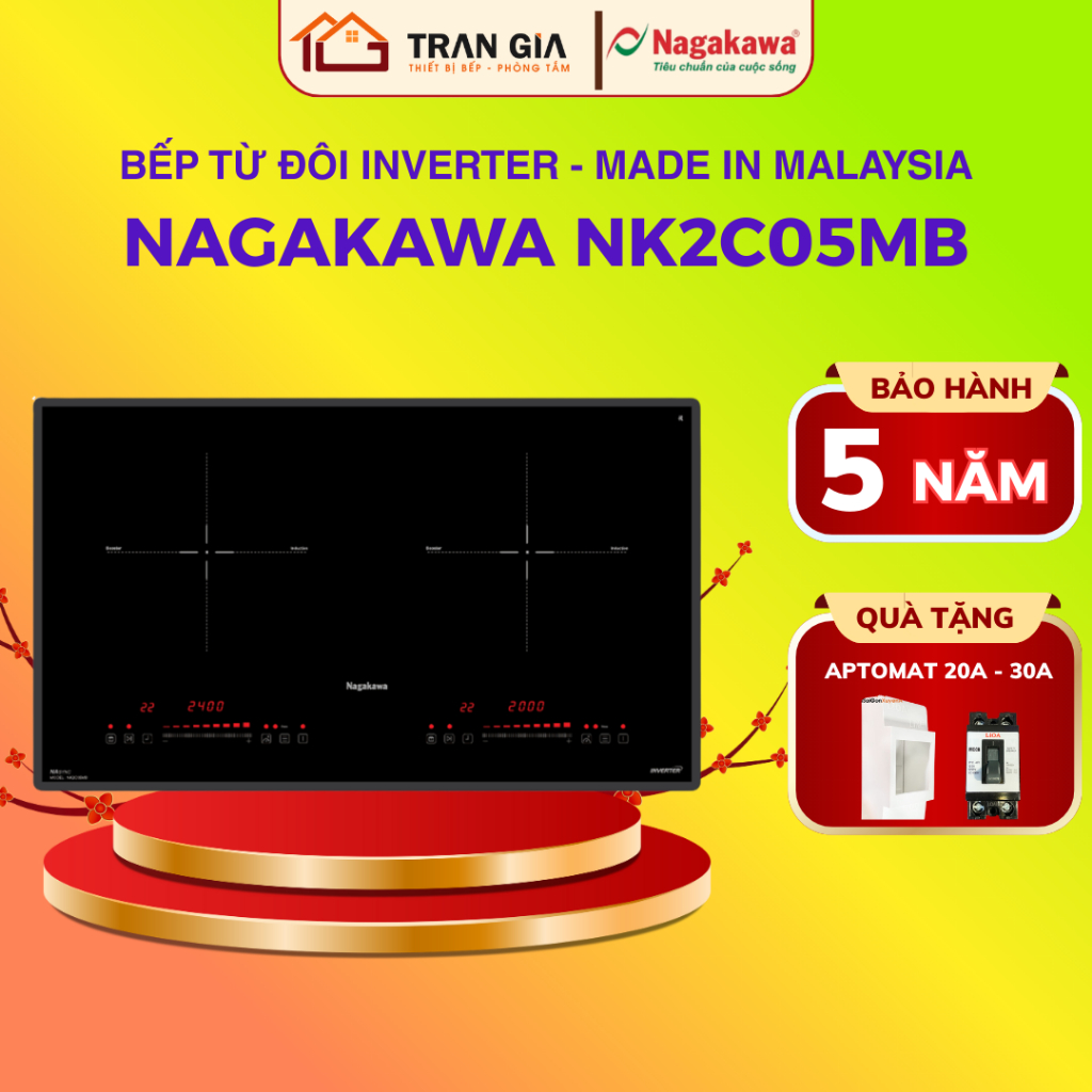 Bếp đôi điện từ Nagakawa NK2C05MB | Nhập khẩu Malaysia | Hệ điều hành kép mạnh mẽ | BH 5 năm tại nhà