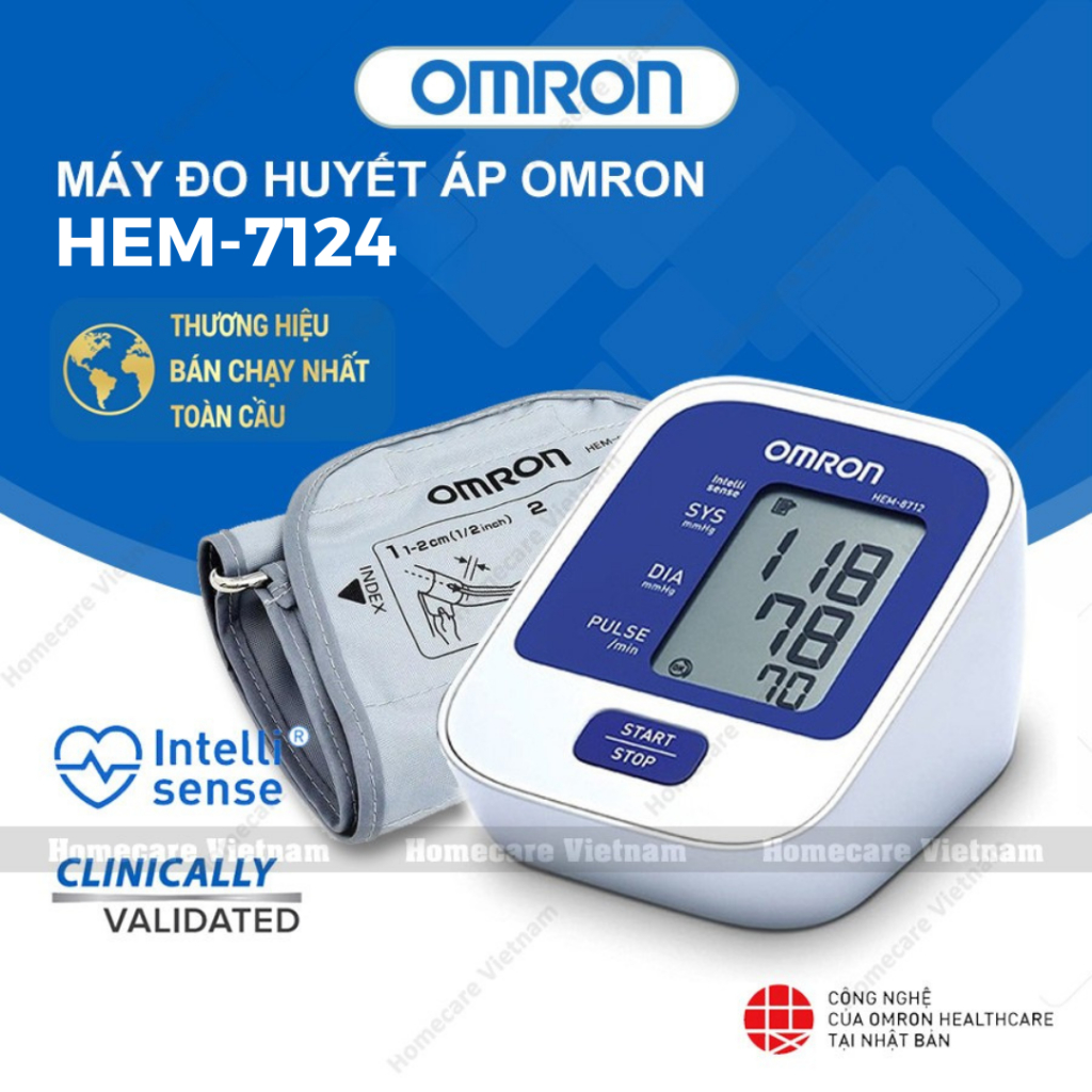 Máy Đo Huyết Áp OMRON 7124 Chính Hãng, Tự Động Đo Tại Nhà Phiên Bản Cao Cấp, Đọc Kết Quả Chính Xác - Bảo Hành 5 Năm