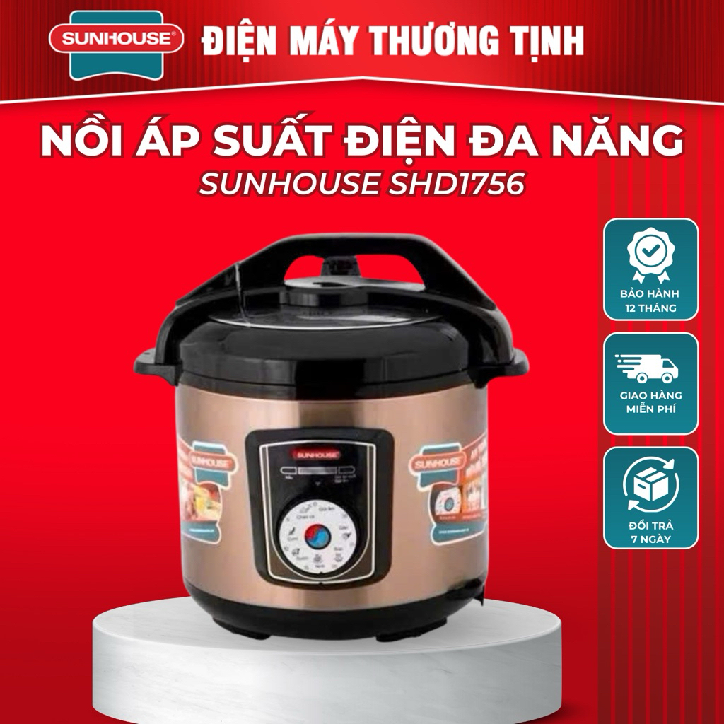 Nồi áp suất điện đa năng 6L công suất 1000W Sunhouse SHD1756