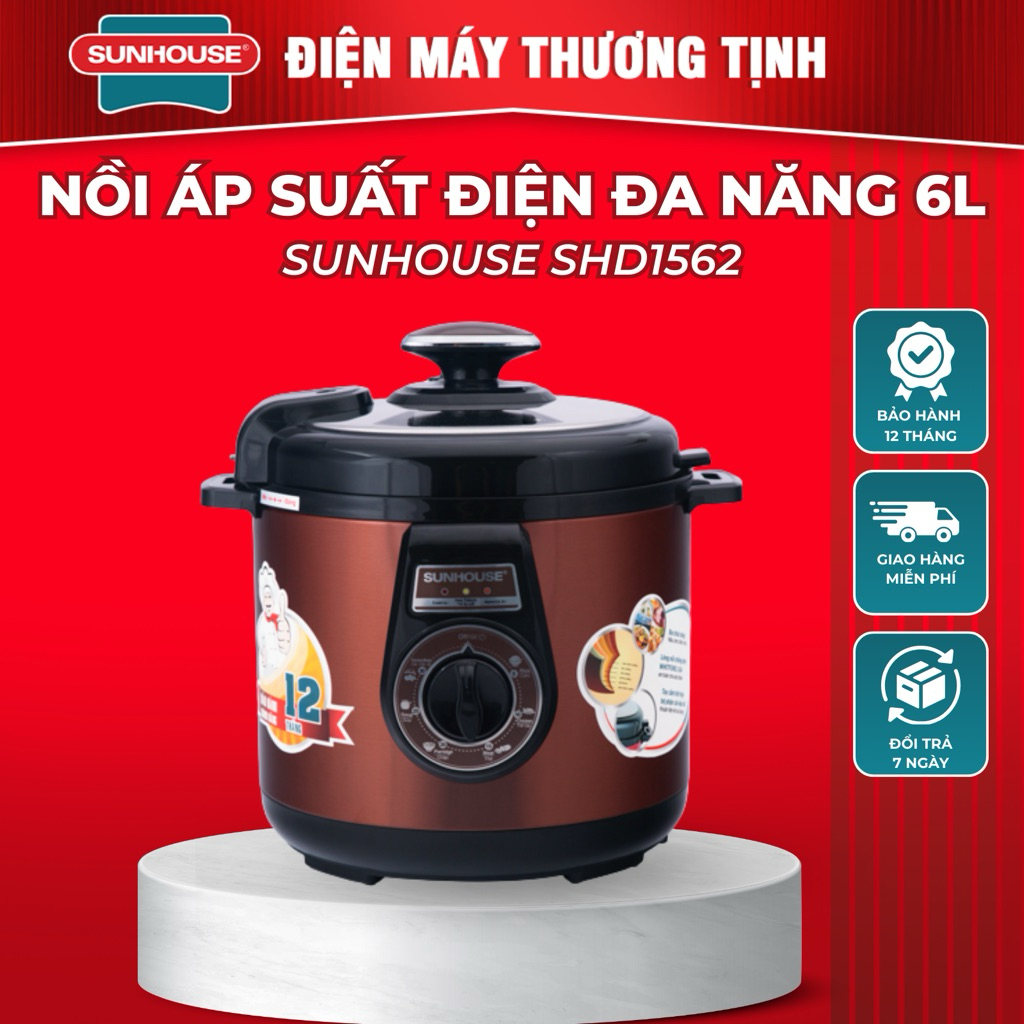 Nồi áp suất đa năng 6L-Sunhouse SHD-1562-nồi hầm điện,ninh xương,nấu cháo,giữ nhiệt tốt,chính hãng-bảo hành 12 tháng