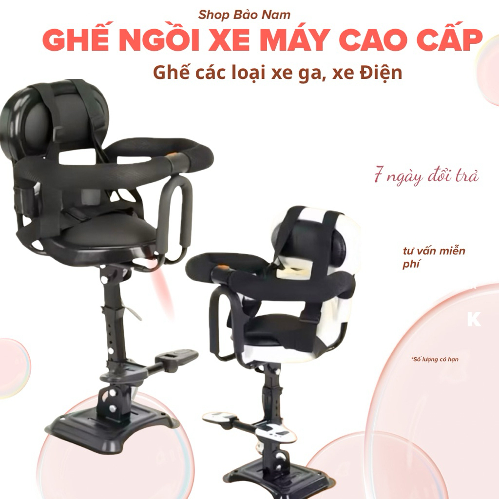 [ Bản Full Phụ kiện ] ghế ngồi xe máy, Xe điện cho bé ,có giảm sóc, có vòng bảo vệ an toàn cho bé