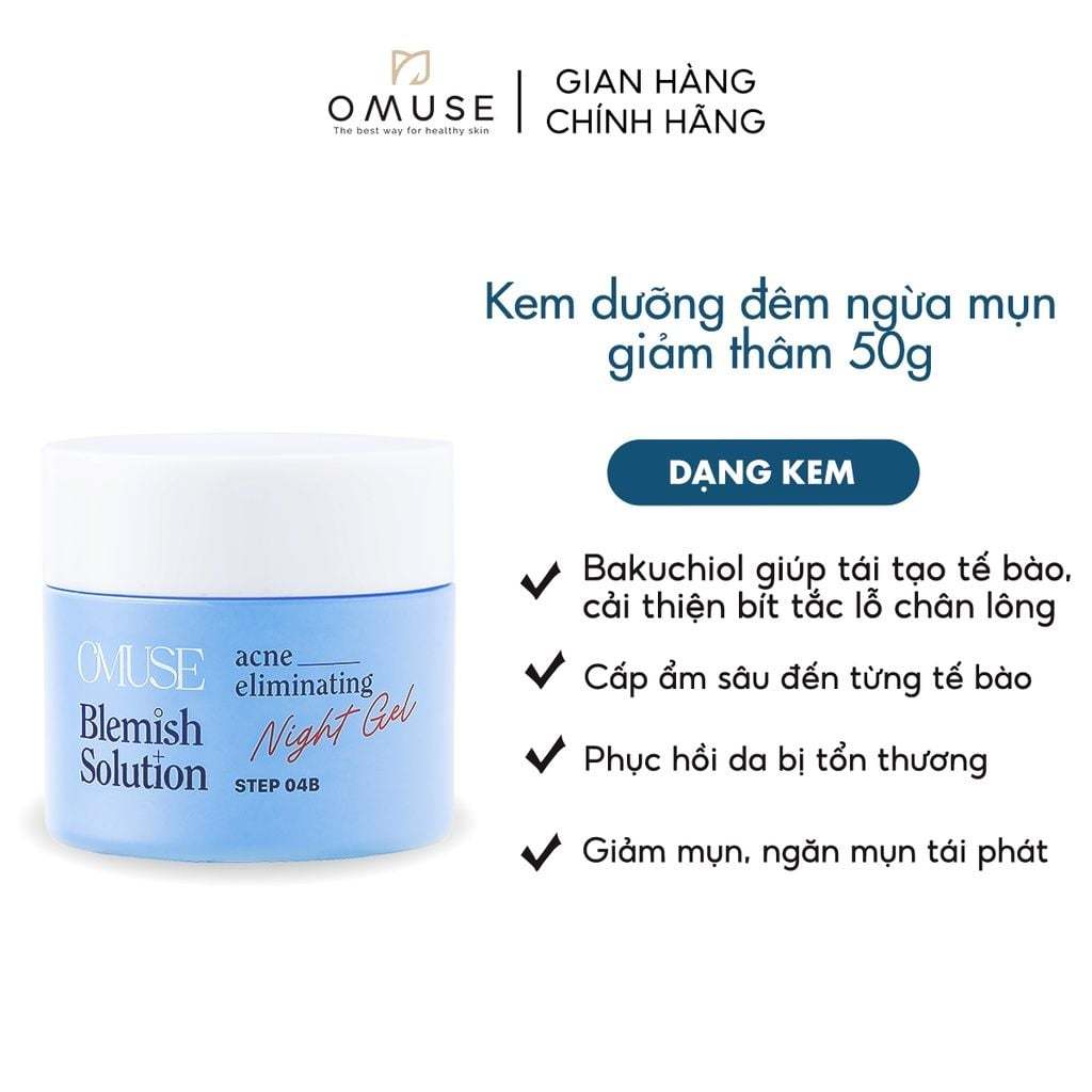 KEM DƯỠNG ẨM RETINOL & BAKUCHIOL GIẢM MỤN VÀ CẤP ẨM CHO DA DẦU MỤN OMUSE 50G