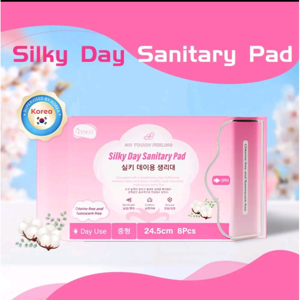 [1 Gói 8 Miếng] Băng vệ sinh ban ngày- đêm  GEESOO Silky Day 24.5cm – Êm mượt, khô thoáng cả ngày