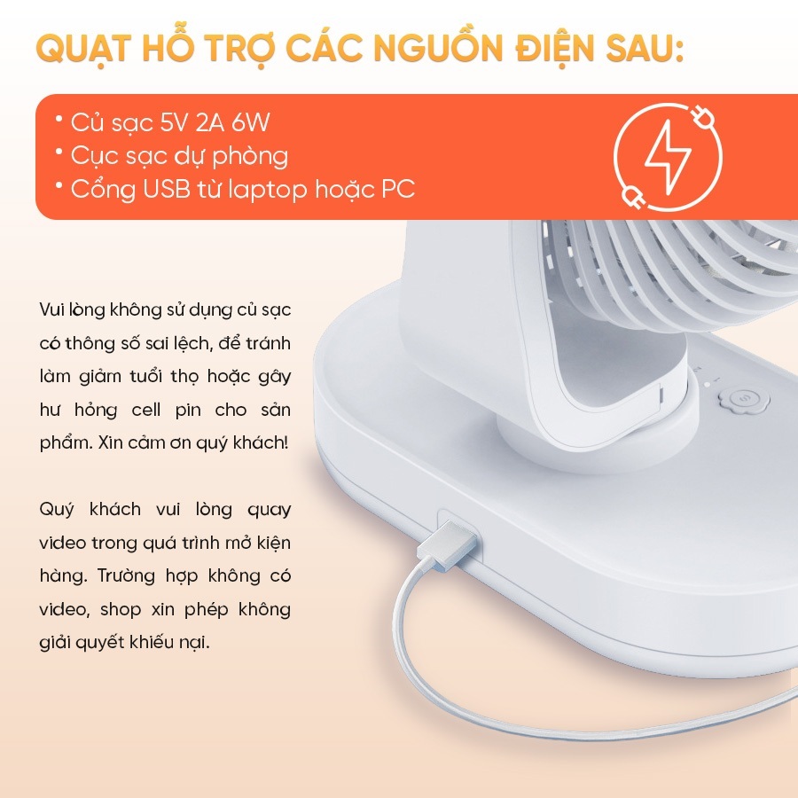 Quạt Tích Điện Mini Loại Kẹp YAMAZAKI Pin Sử Dụng 8-12 Tiếng Xoay 360 Độ, Pin 4500 MAH Chạy Êm Ái | BigBuy360 - bigbuy360.vn