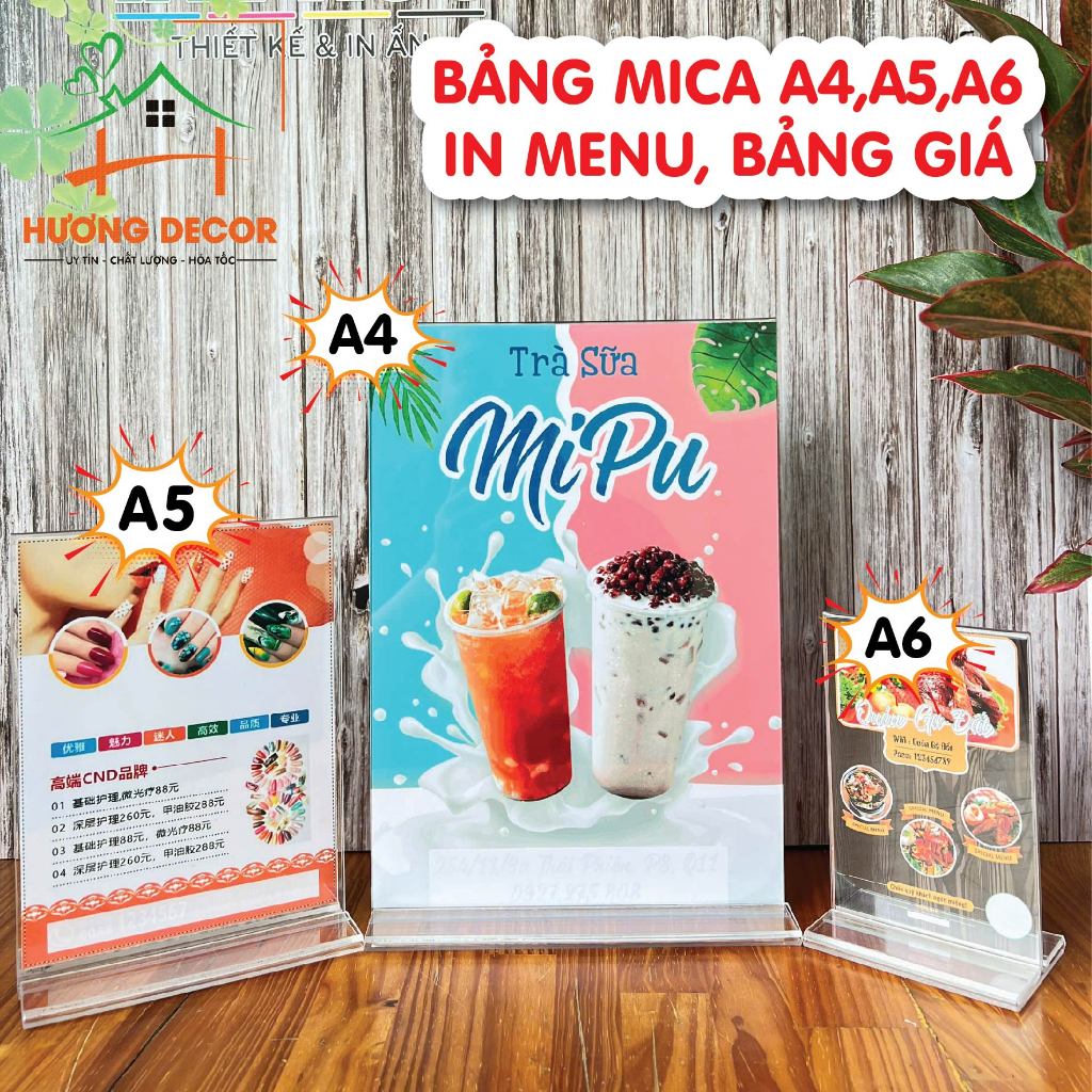 [HCM Hỏa tốc] Bảng Menu A4 A5 A6,bảng mica A4,A5,A6, kệ mica menu để bàn, bảng mica giá rẻ.