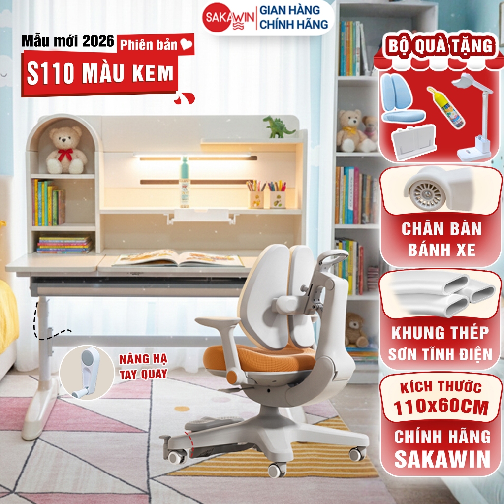 (BẢN ĐẶC BIỆT) Bộ bàn học sinh cao cấp Sakawin S110 Bàn học thông minh chống gù chống cận cho bé.