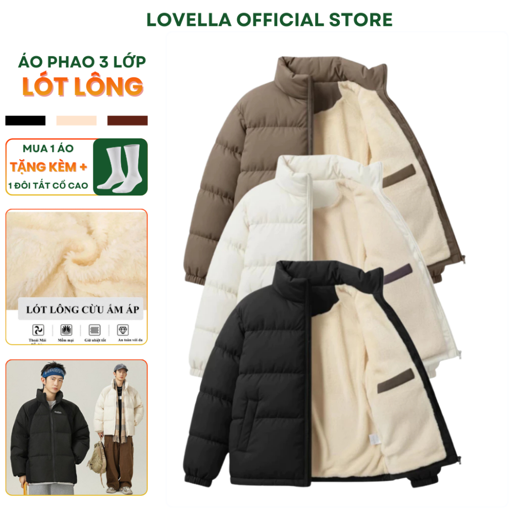 Áo Khoác Phao Nam Nữ LOVELLA Lót Lông Cừu Mềm Mại, Áo Phao Đại Hàn 3 Lớp Dày Dặn Giữ Ấm Siêu Tốt, Form Đẹp Dễ Mặc | BigBuy360 - bigbuy360.vn