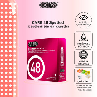  Bao cao su có gai CARE 48 siêu mỏng hương dâu kéo dài thời gian nhiều gel bôi trơn Hộp 3 CARE LATEX 
